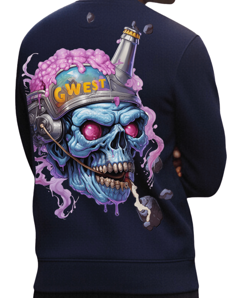 G West Men's Beer Helmet Zombie Heavy Premium Crewneck - G West