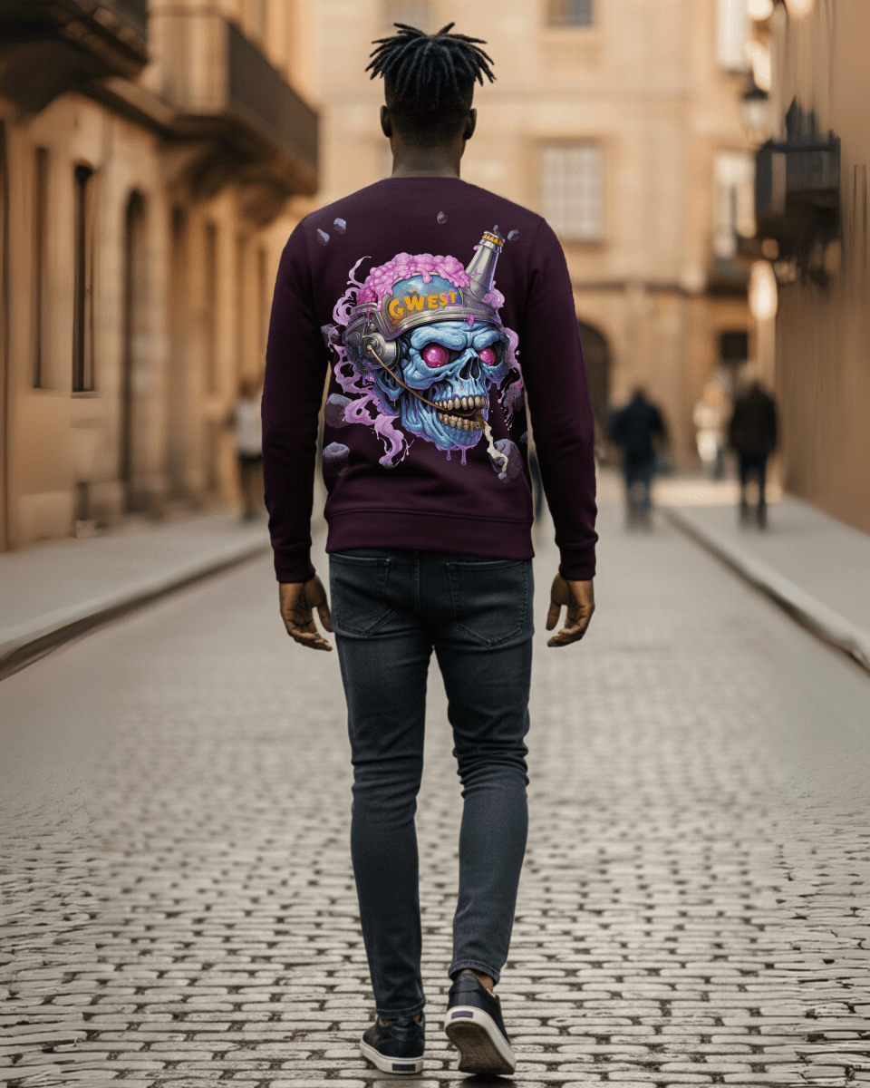 G West Men's Beer Helmet Zombie Heavy Premium Crewneck - G West