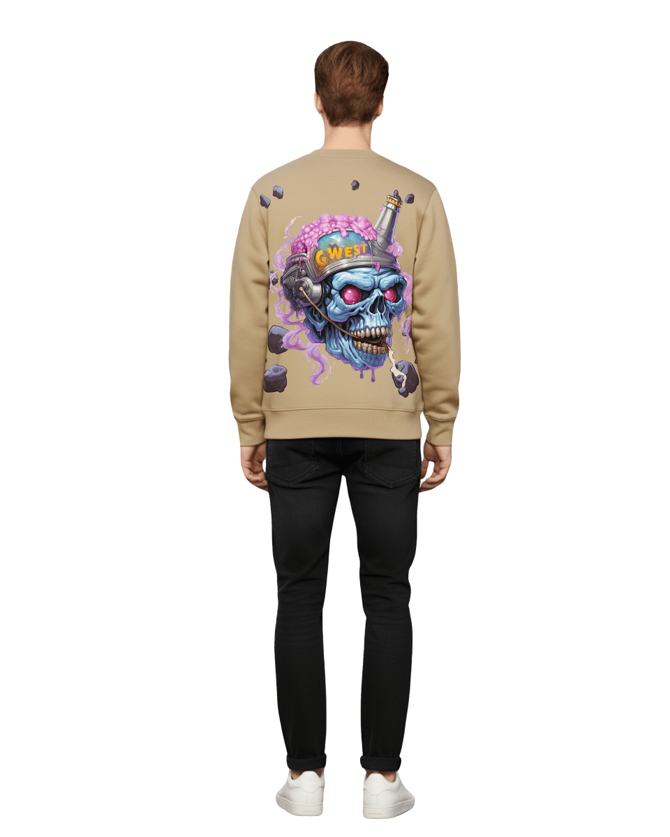 G West Men's Beer Helmet Zombie Heavy Premium Crewneck - G West