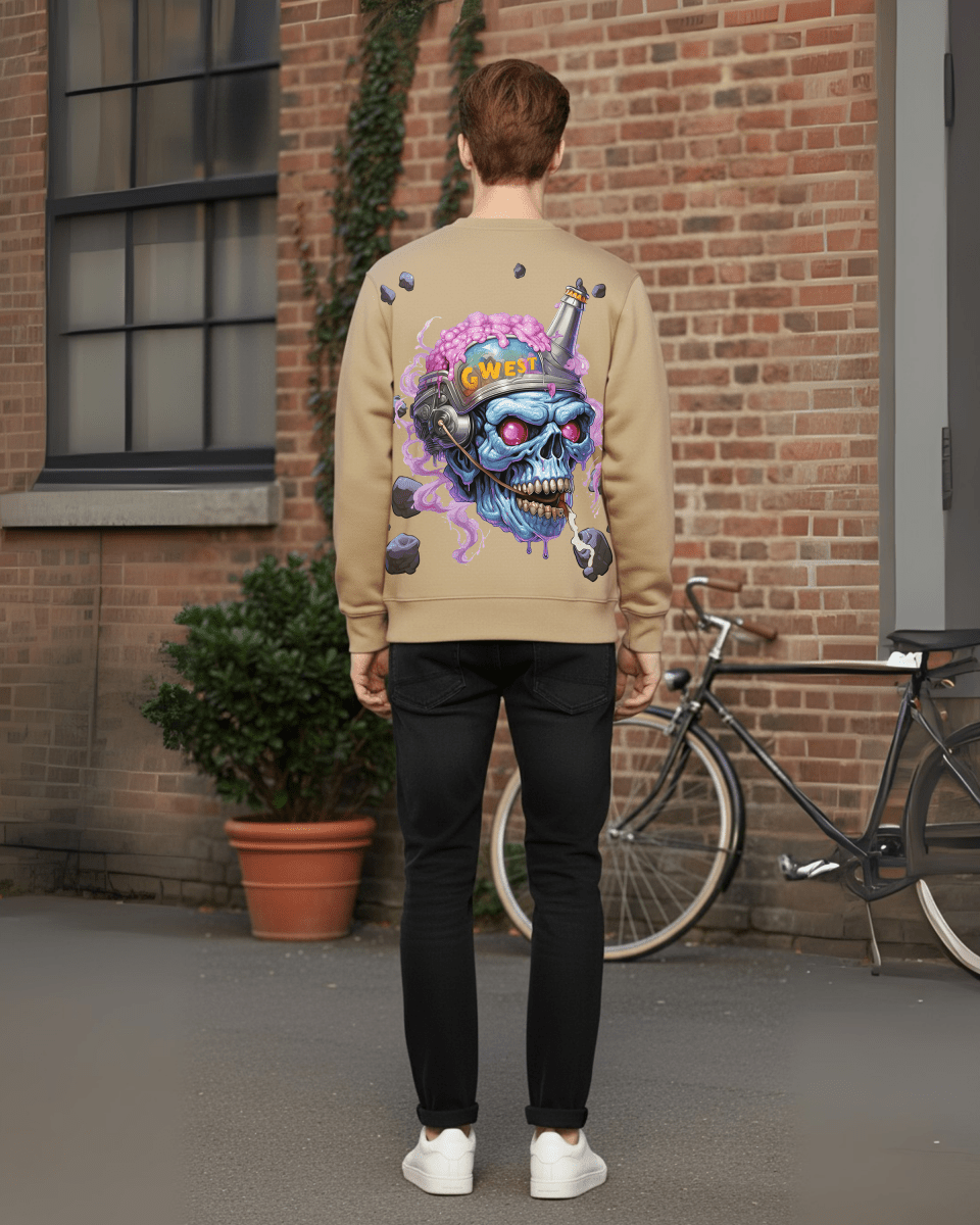 G West Men's Beer Helmet Zombie Heavy Premium Crewneck - G West