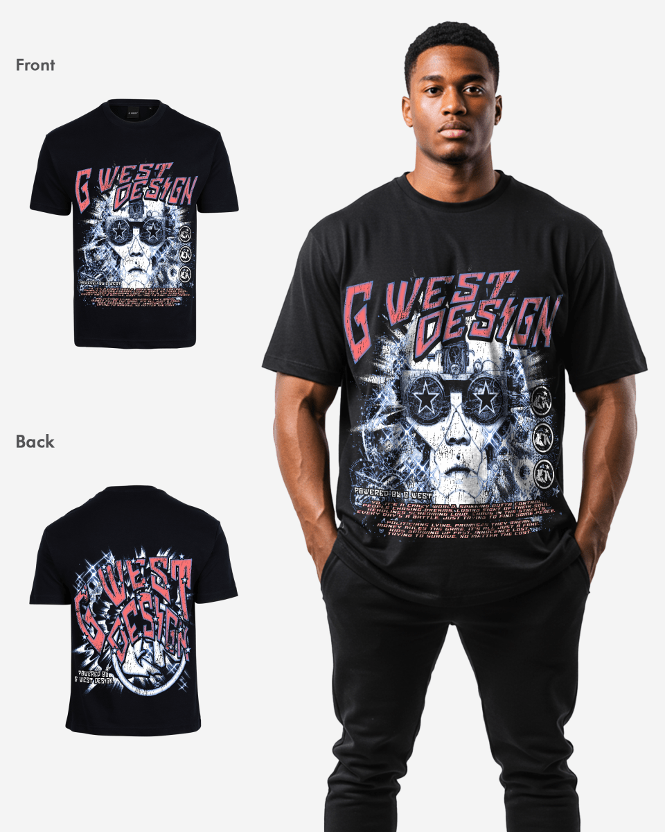 G West Mens Chasing Dreams Premium Oversized Tee Front And Back Print - G West