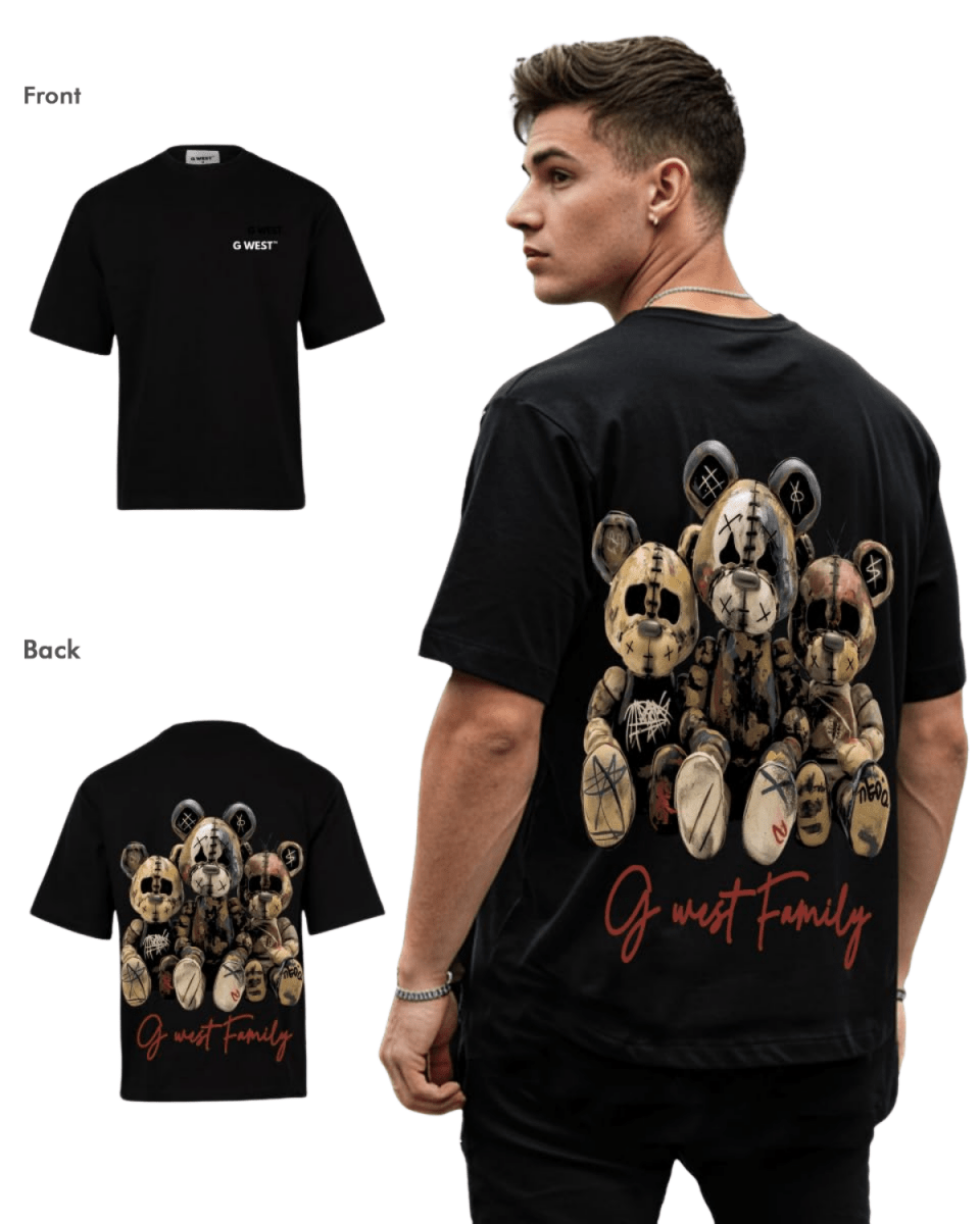 G West Mens Family Black Oversized Tee - G West