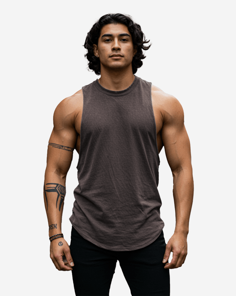 G WEST MENS GYM TANKS - BROWN - G West