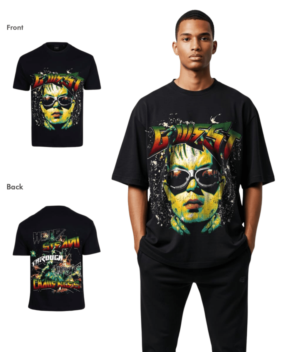 G West Mens Hold Steady Premium Oversized Tee Front And Back Print - G West