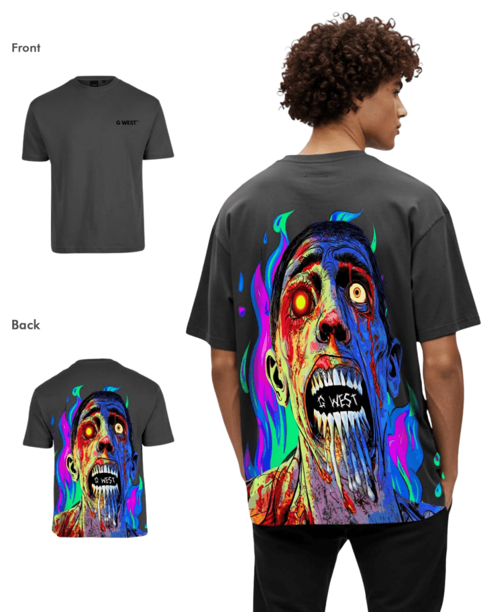 G West Mens Oversized Flaming Zombie Tee - G West