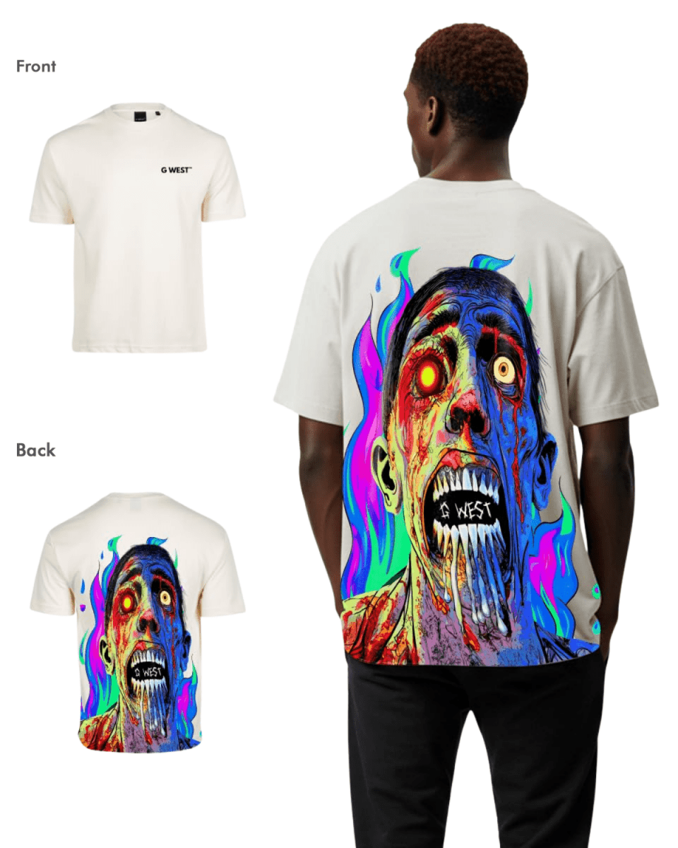 G West Mens Oversized Flaming Zombie Tee - G West