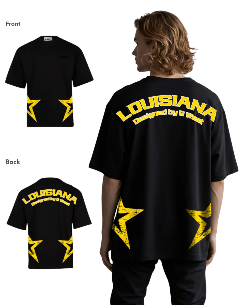 G West Mens Oversized Louisiana Arch Logo Black Tee - G West