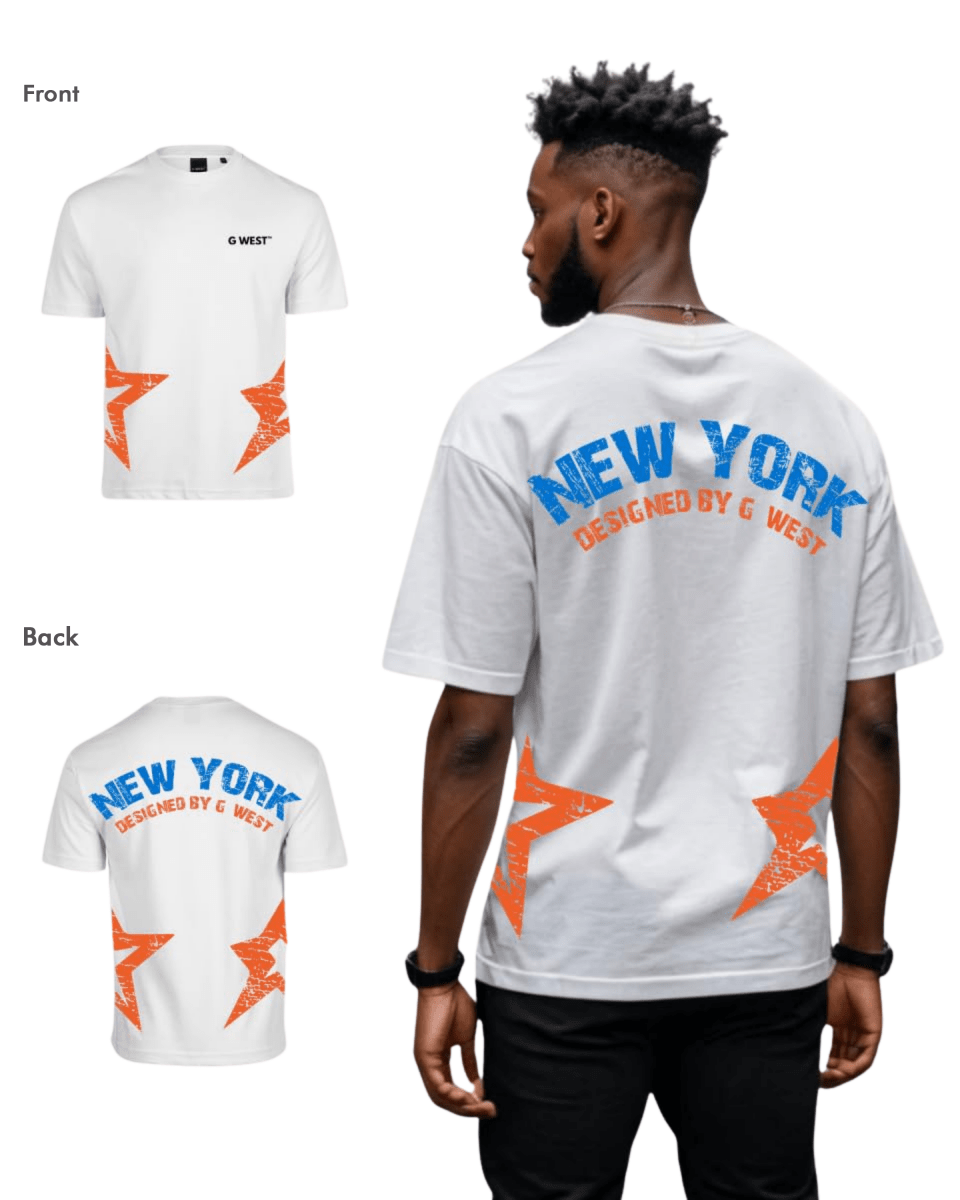 G West Mens Oversized New York Arch Logo With Star Tee - G West
