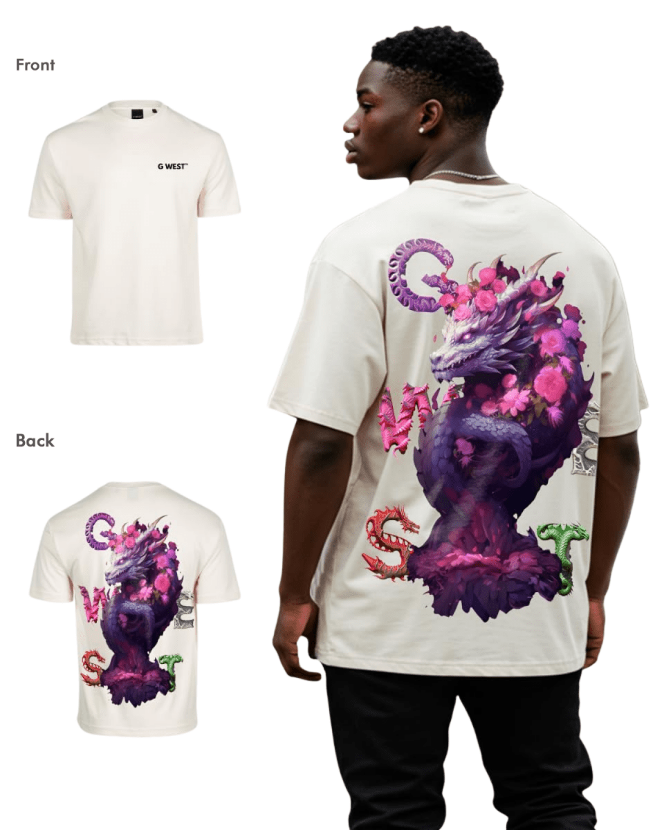 G West Mens Oversized Purple Dragon Tee - G West