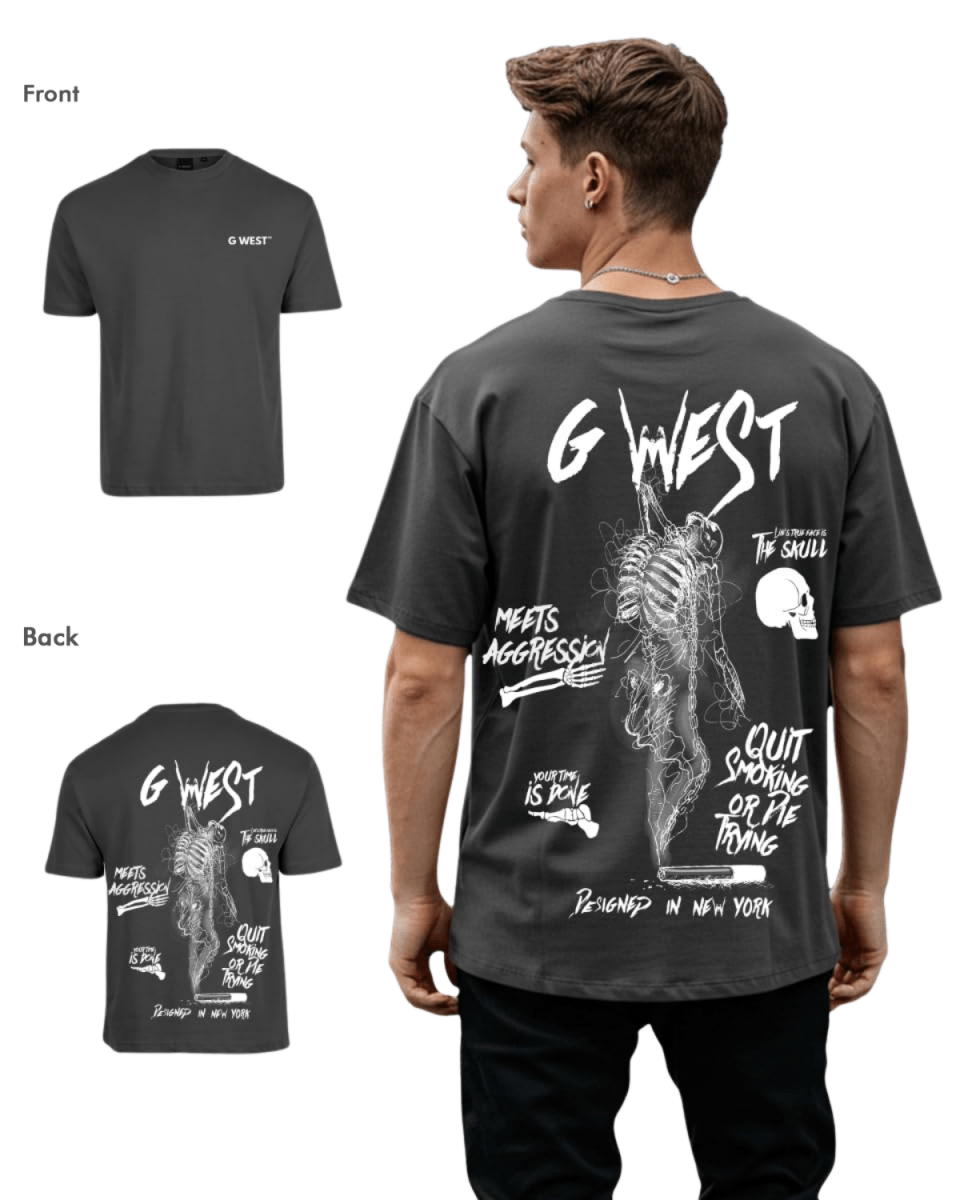 G West Mens Oversized Smoke Skeleton Tee - G West