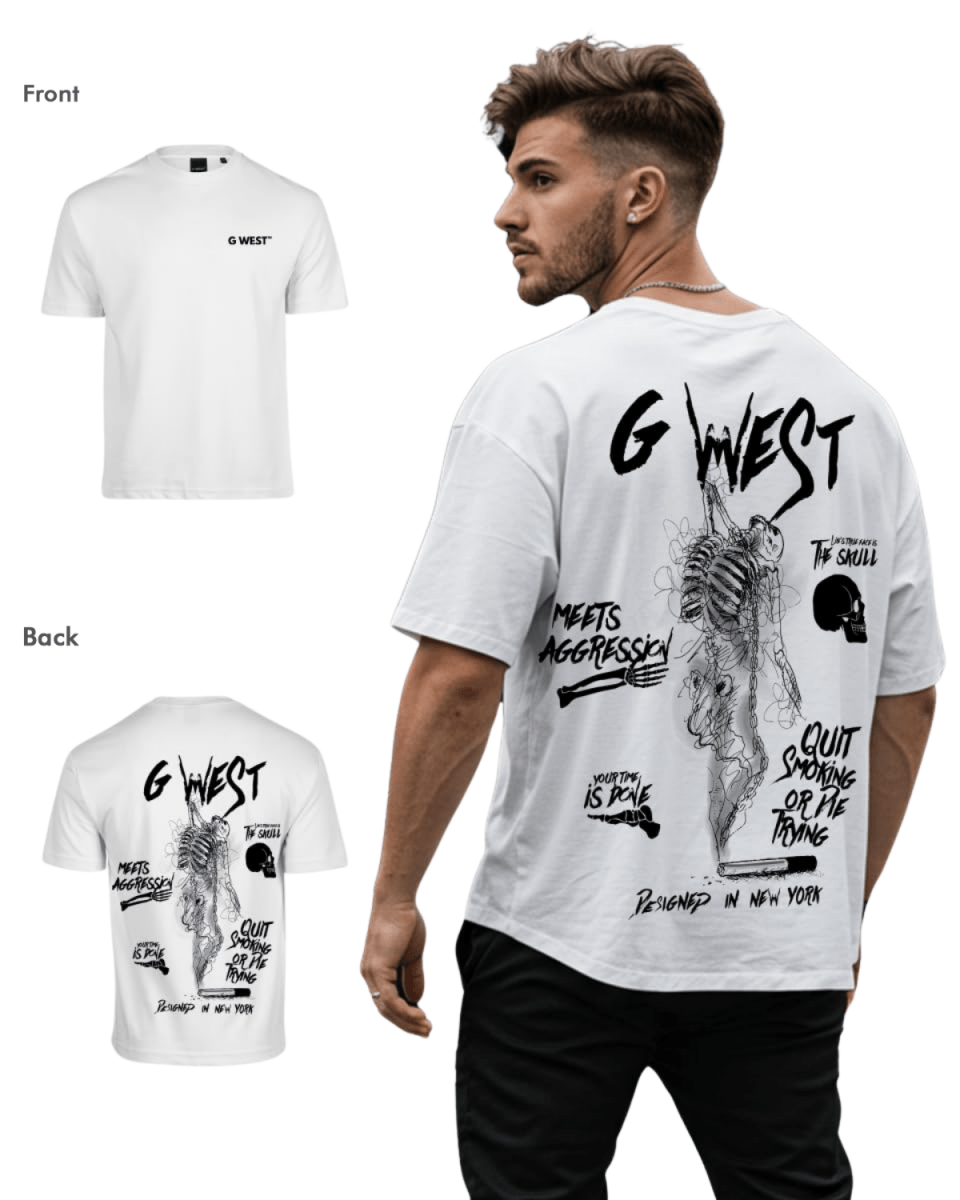 G West Mens Oversized Smoke Skeleton Tee - G West