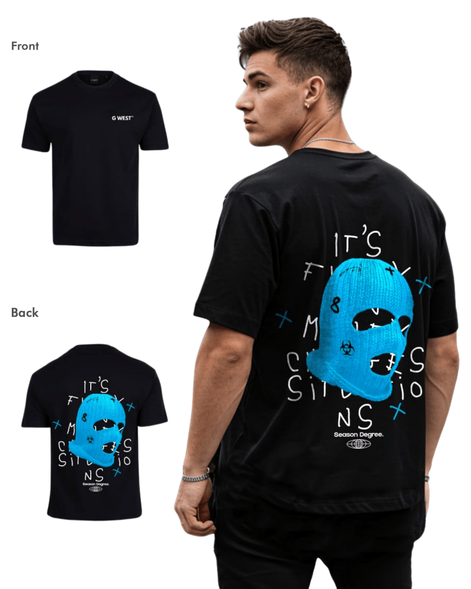 G West Mens Oversized True Blue Ski Mask Oversized Tee - G West