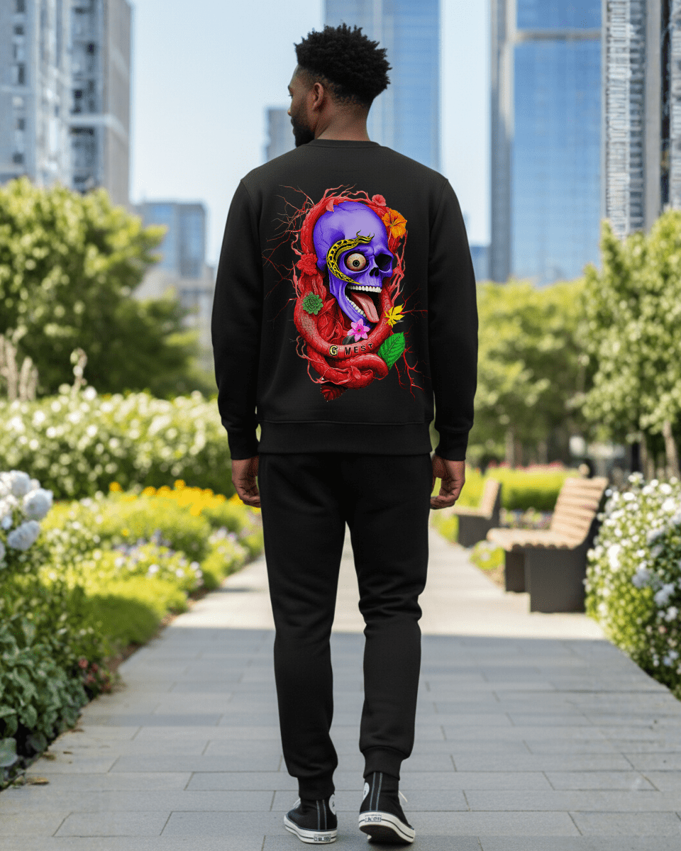 G West Men's Rose Skull Heavy Premium Crewneck - G West