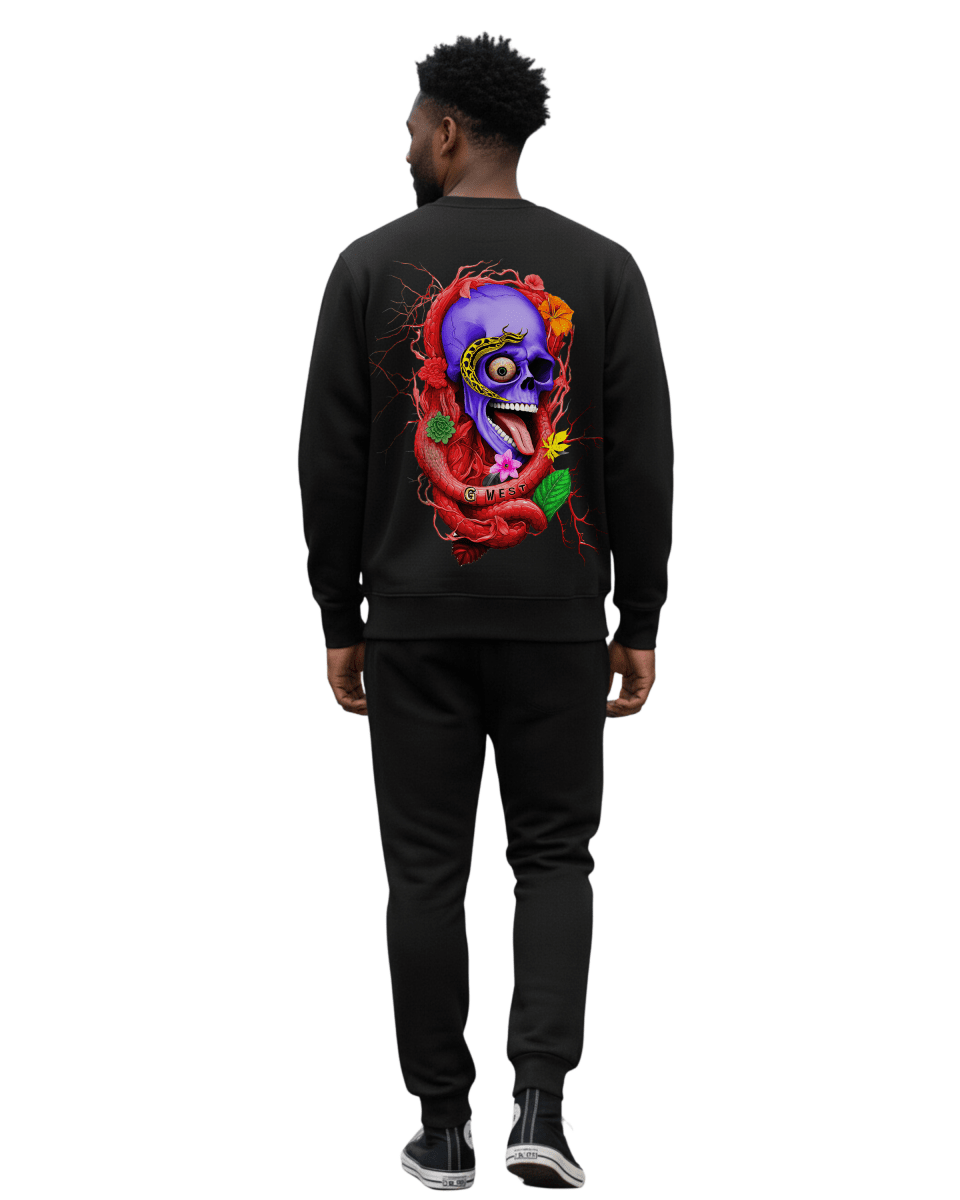 G West Men's Rose Skull Heavy Premium Crewneck - G West