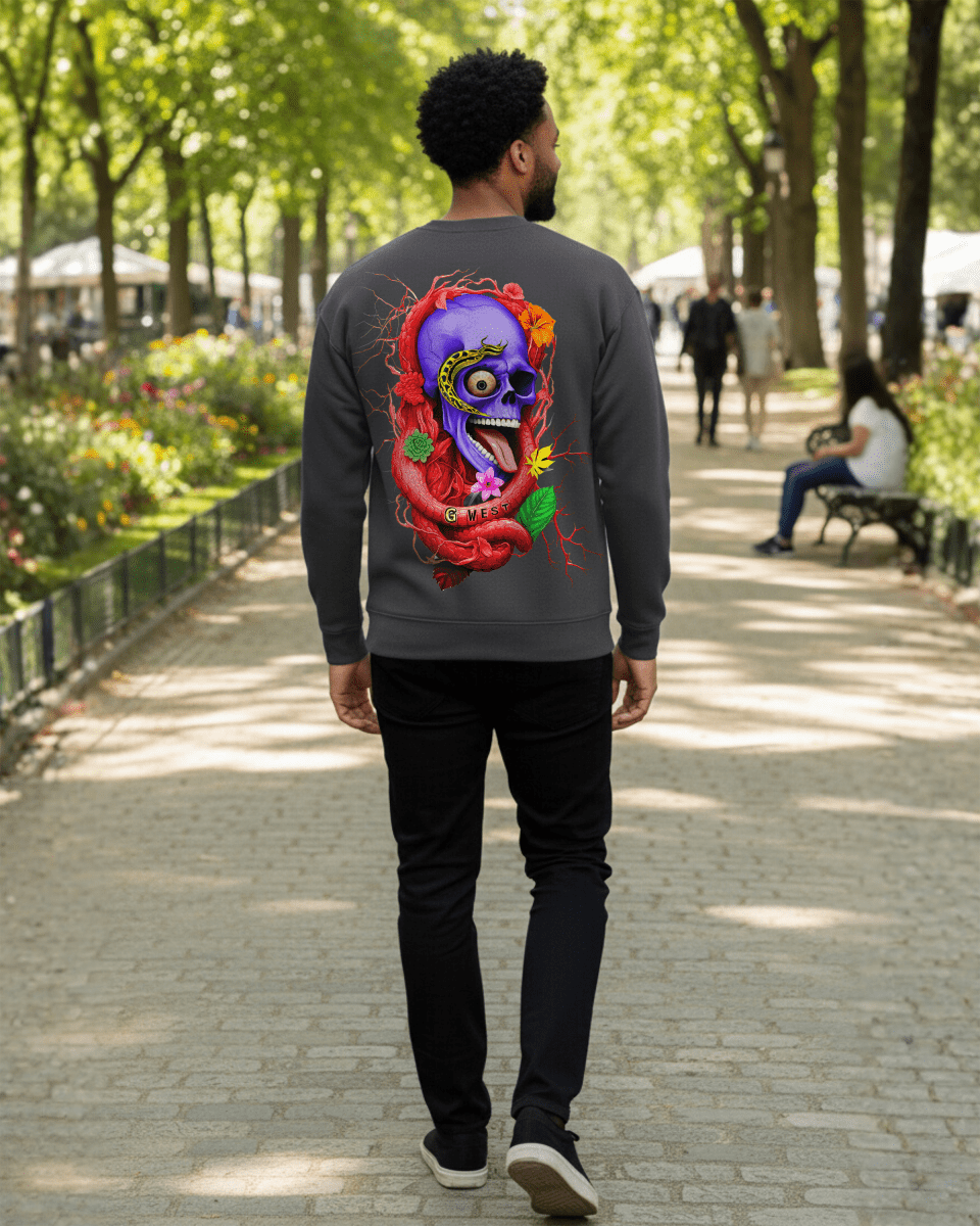 G West Men's Rose Skull Heavy Premium Crewneck - G West