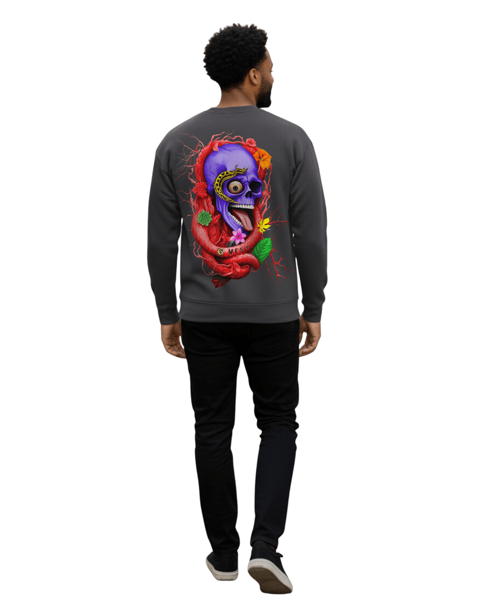 G West Men's Rose Skull Heavy Premium Crewneck - G West