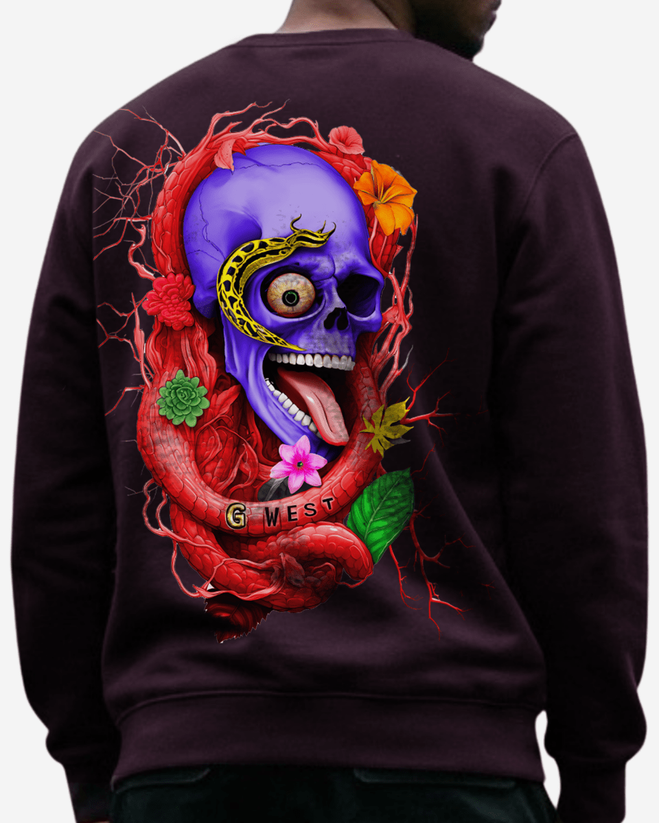 G West Men's Rose Skull Heavy Premium Crewneck - G West