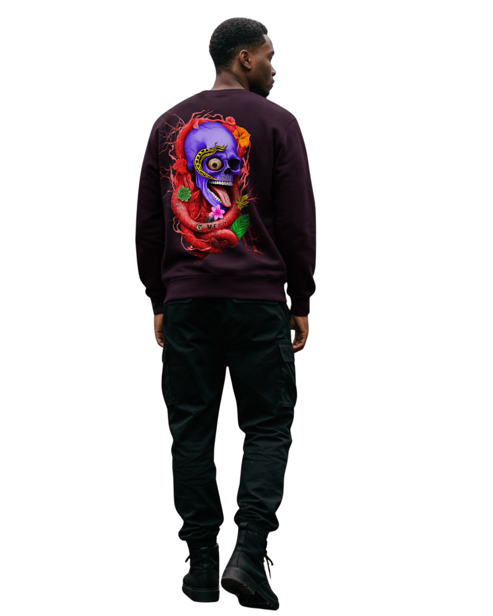 G West Men's Rose Skull Heavy Premium Crewneck - G West