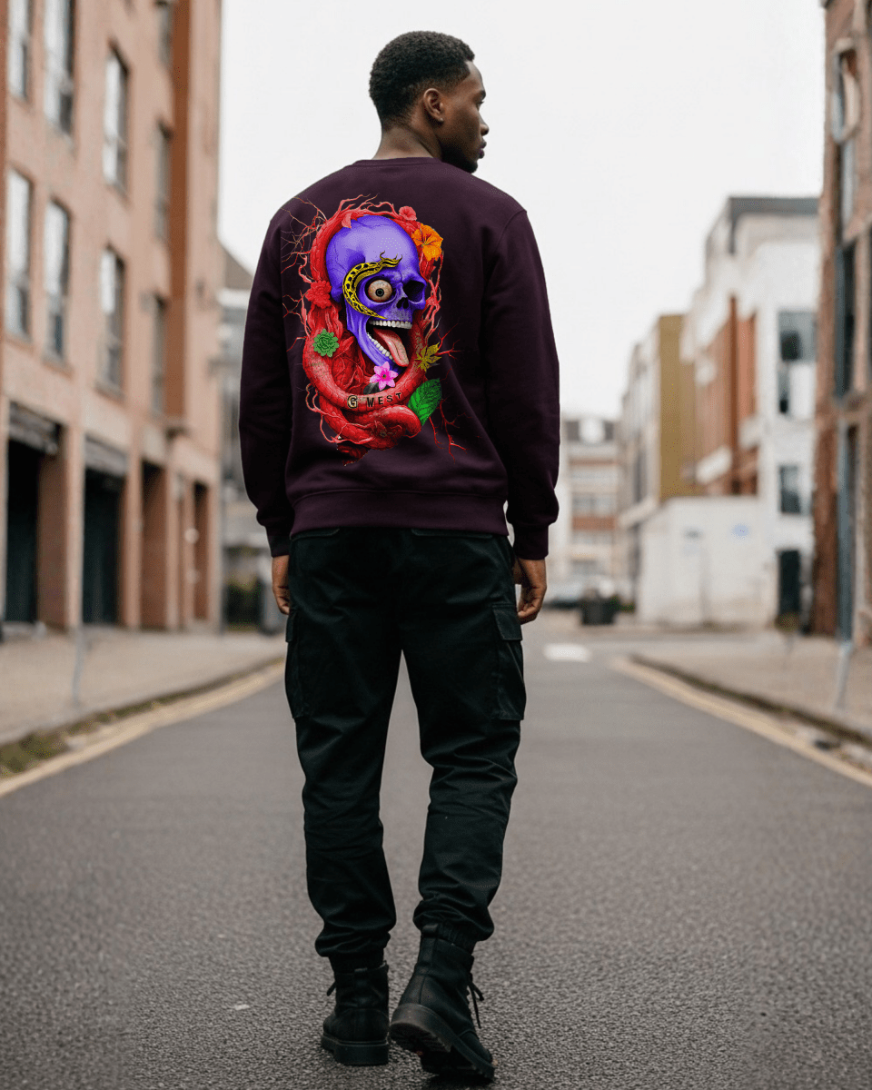 G West Men's Rose Skull Heavy Premium Crewneck - G West
