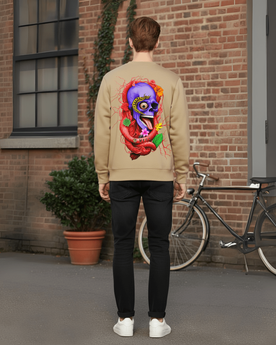 G West Men's Rose Skull Heavy Premium Crewneck - G West