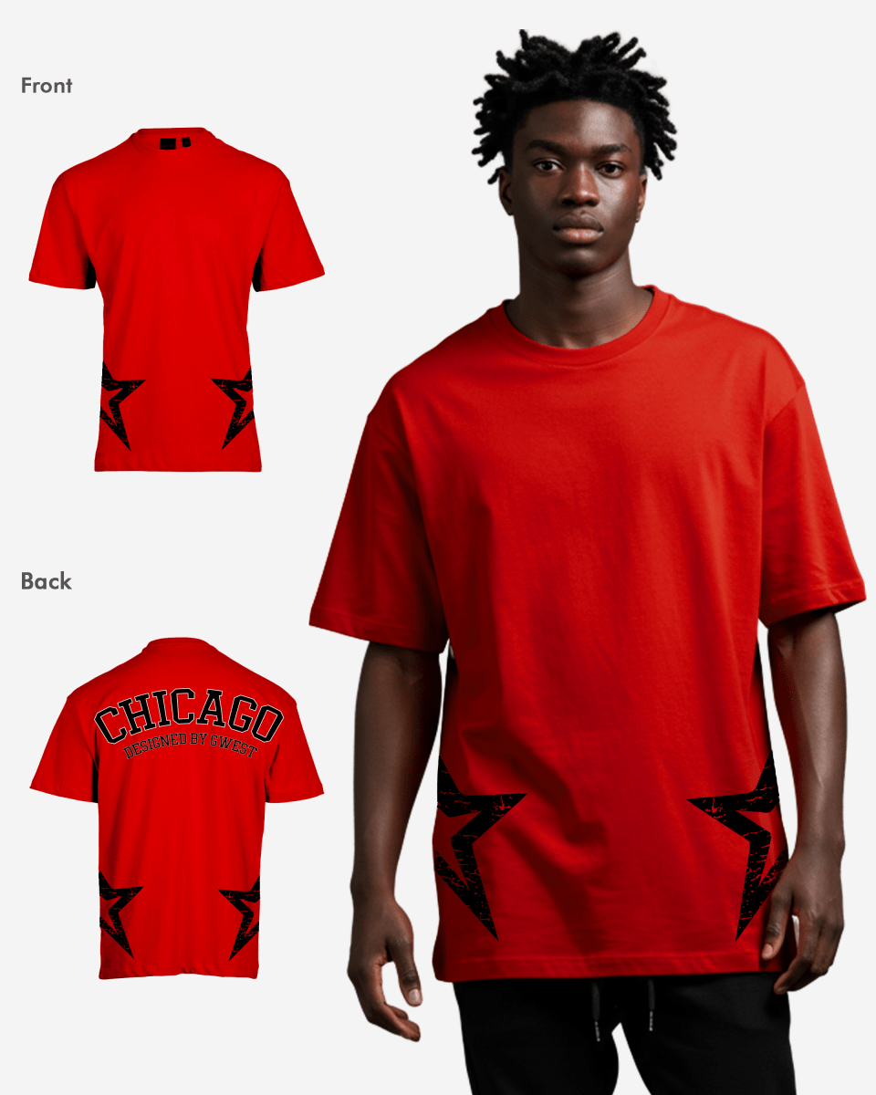 G West Oversized Chicago Arch Logo Red Tee - G West