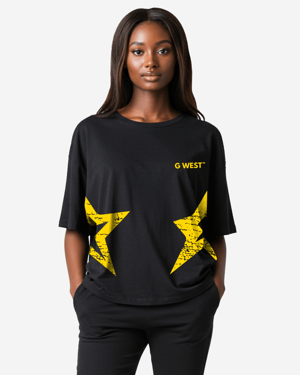 G West Oversized Louisiana Arch Logo Black Tee - WOMEN - G West