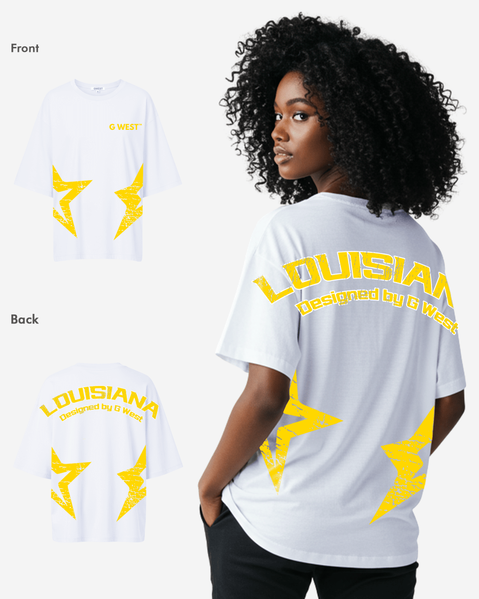 G West Oversized Louisiana Arch Logo Black Tee - WOMEN - G West