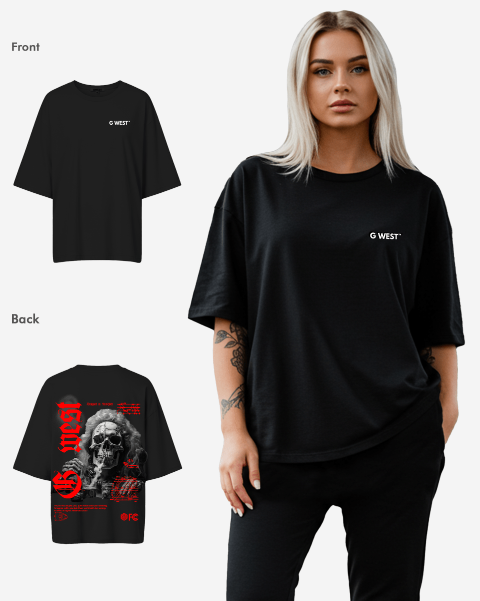 G West Oversized Smoke Skull Tee - Women - G West