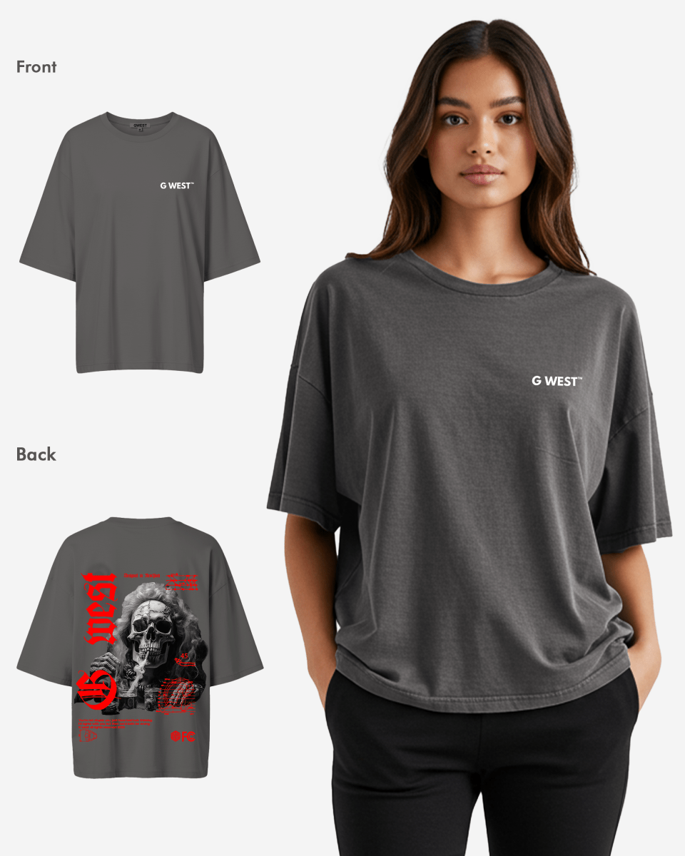 G West Oversized Smoke Skull Tee - Women - G West
