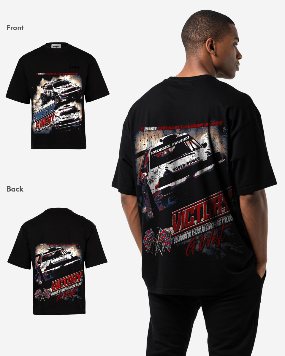 G West Racing Club Double Hit Premium Oversized Tee Front And Back Print - G West