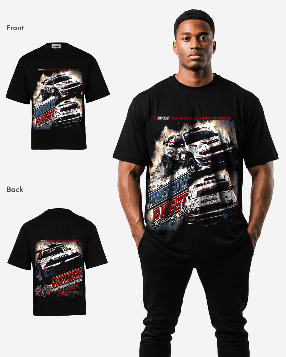 G West Racing Club Double Hit Premium Oversized Tee Front And Back Print - G West