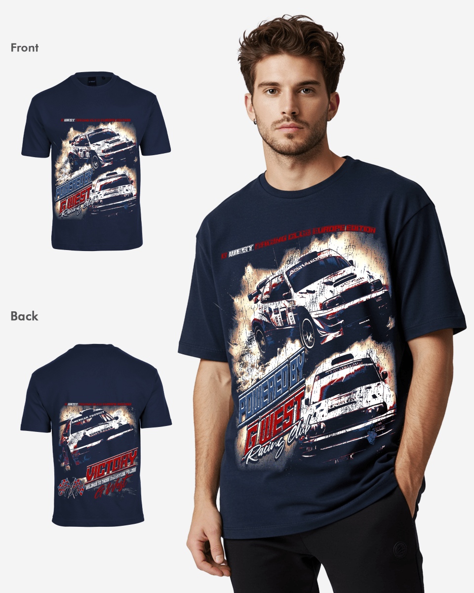 G West Racing Club Double Hit Premium Oversized Tee Front And Back Print - G West