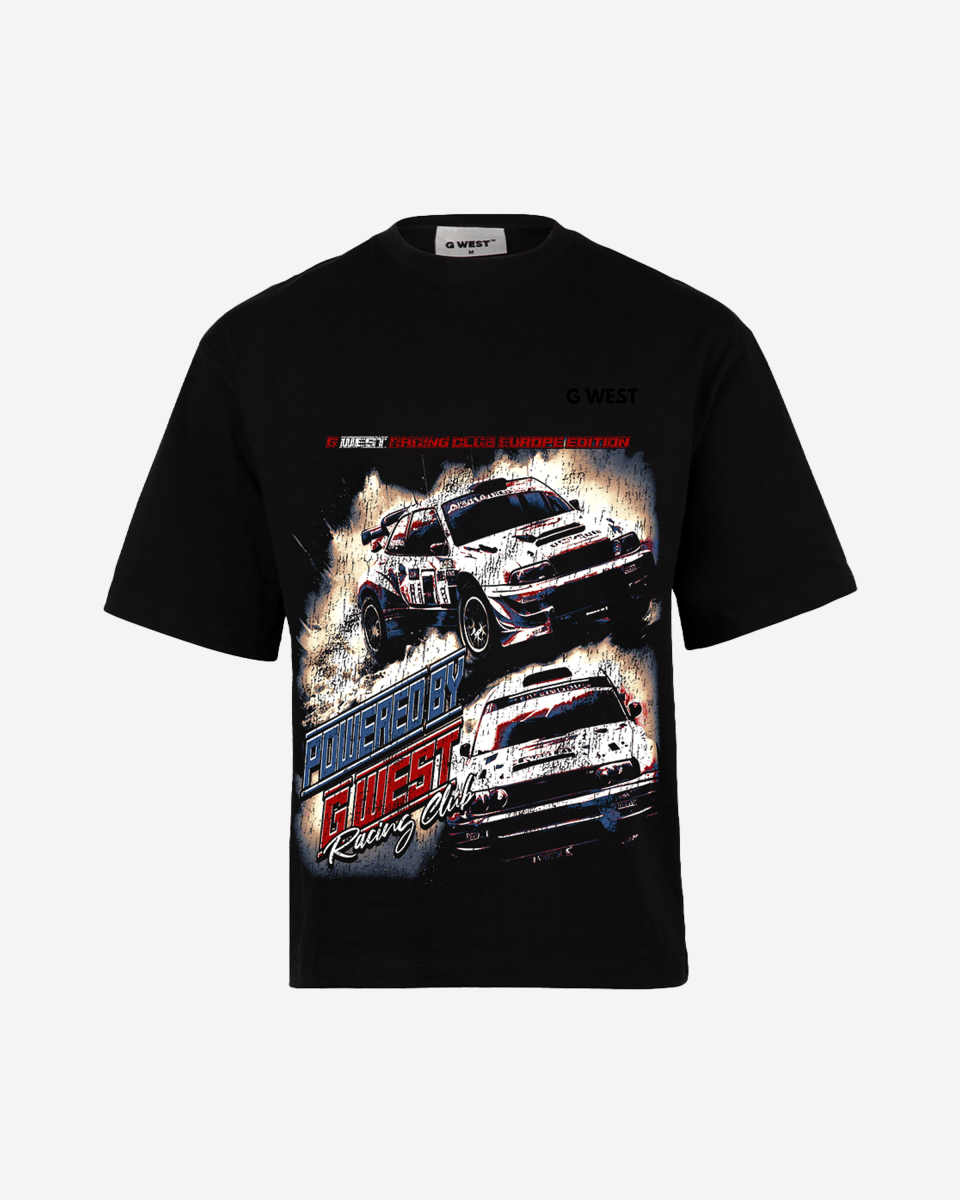 G West Racing Club Double Hit Premium Oversized Tee Front And Back Print - G West
