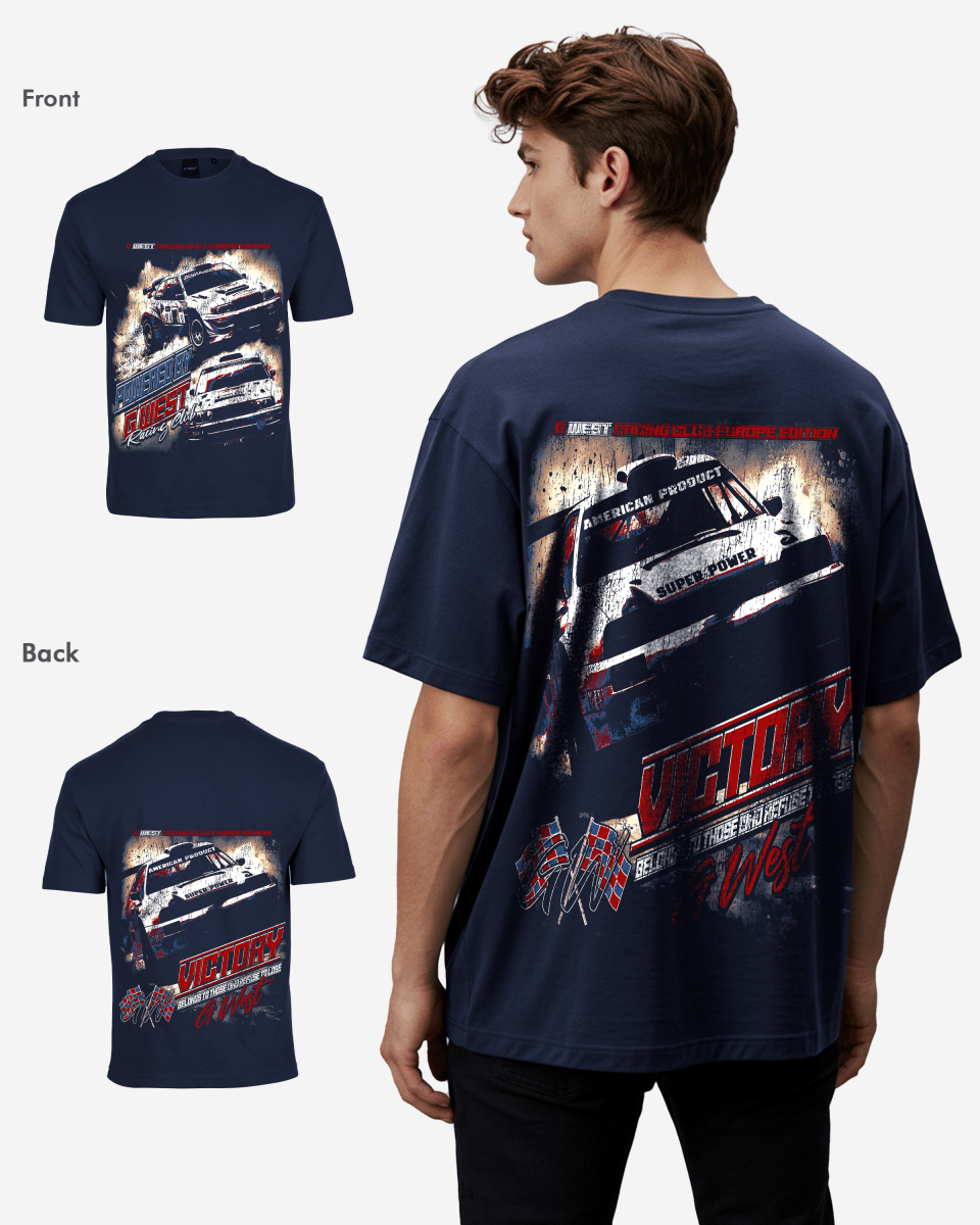 G West Racing Club Double Hit Premium Oversized Tee Front And Back Print - G West