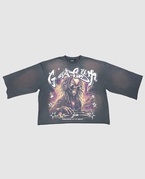 G WEST RHINESTONE ALIEN BEAT MAKER SLEEVE TEE - G West