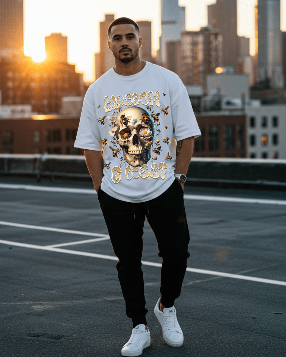 G West Rhinestone Bees And Bones Men's Oversized T-Shirt - G West