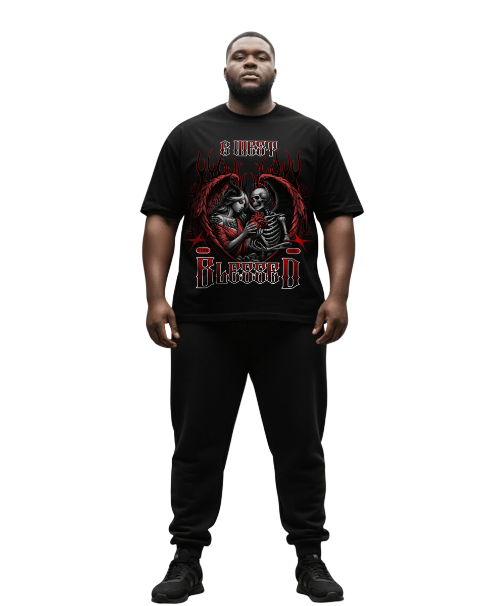 G West Rhinestone Blessed Big And Tall Oversized T-Shirt - G West