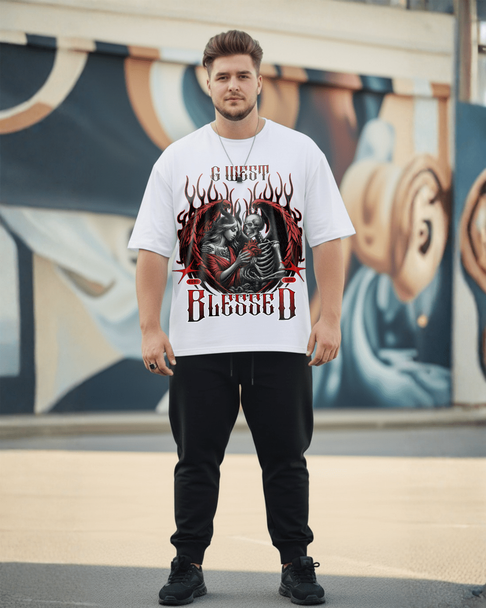 G West Rhinestone Blessed Big And Tall Oversized T-Shirt - G West