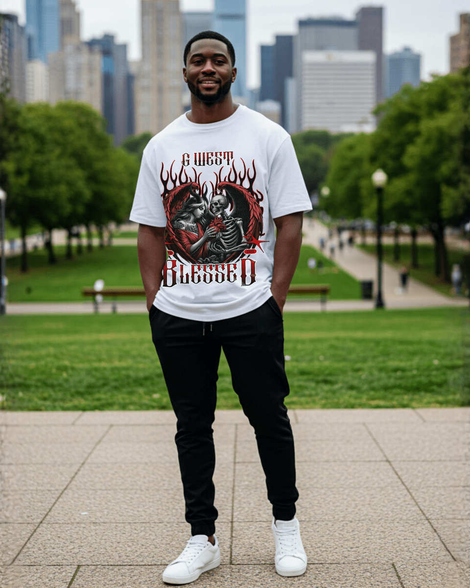 G West Rhinestone Blessed Men's Oversized T-Shirt - G West
