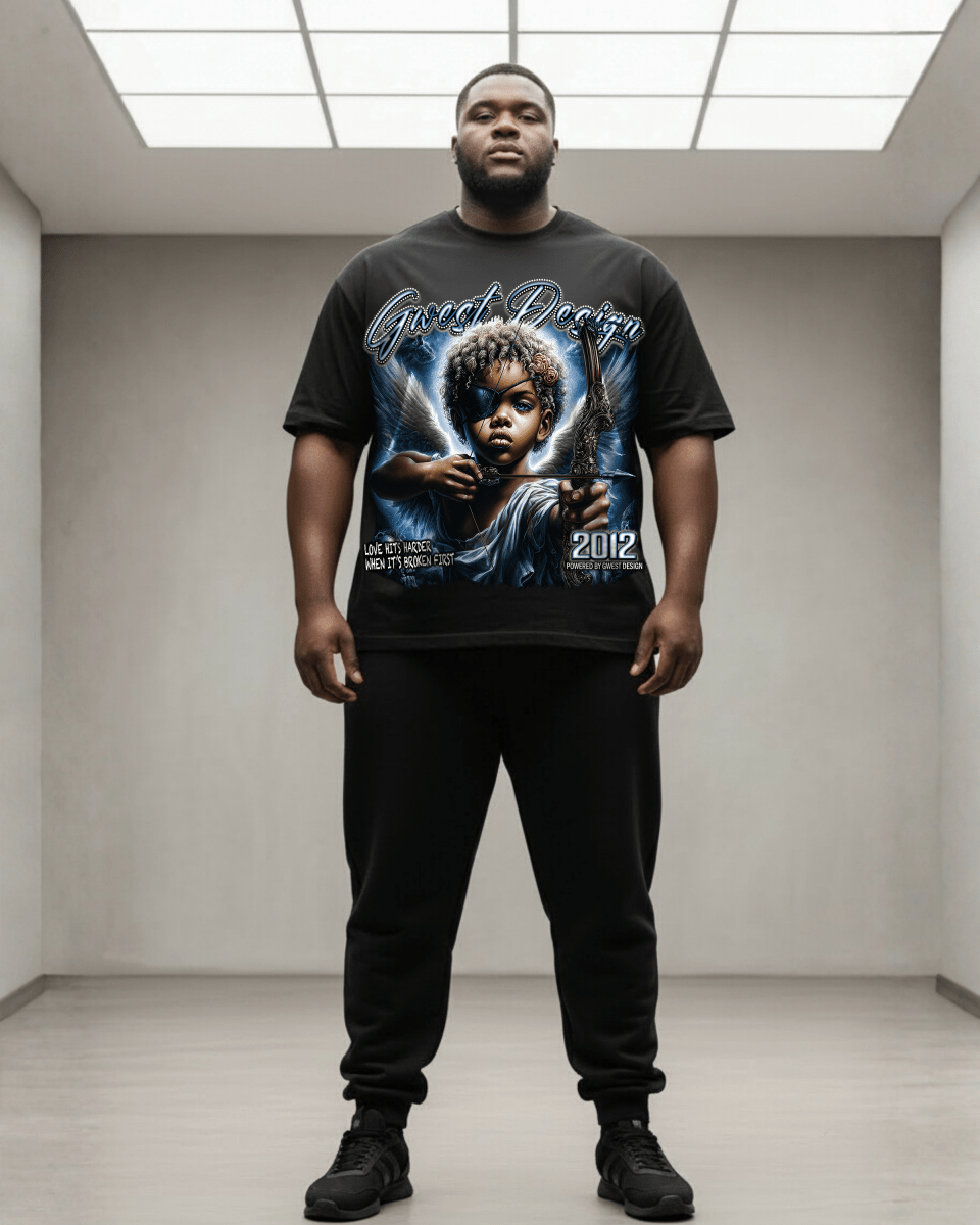 G West Rhinestone Broken Angel Men's Big And Tall T-Shirt - G West