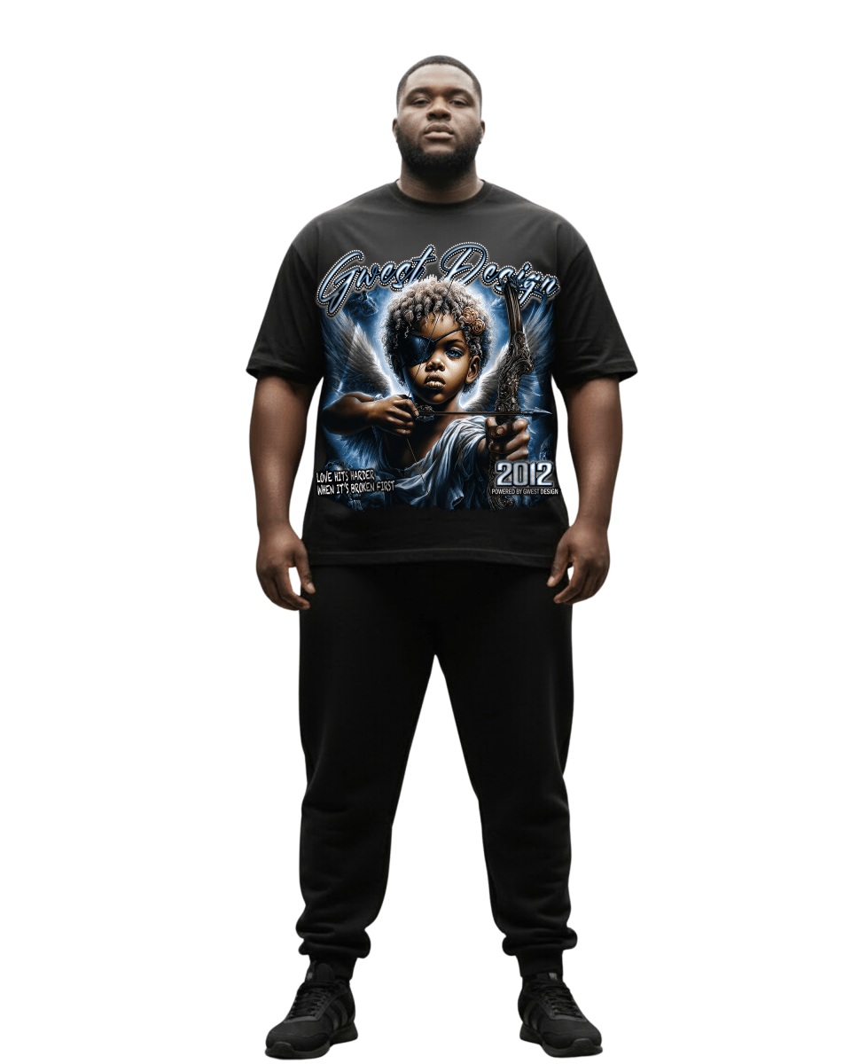 G West Rhinestone Broken Angel Men's Big And Tall T-Shirt - G West