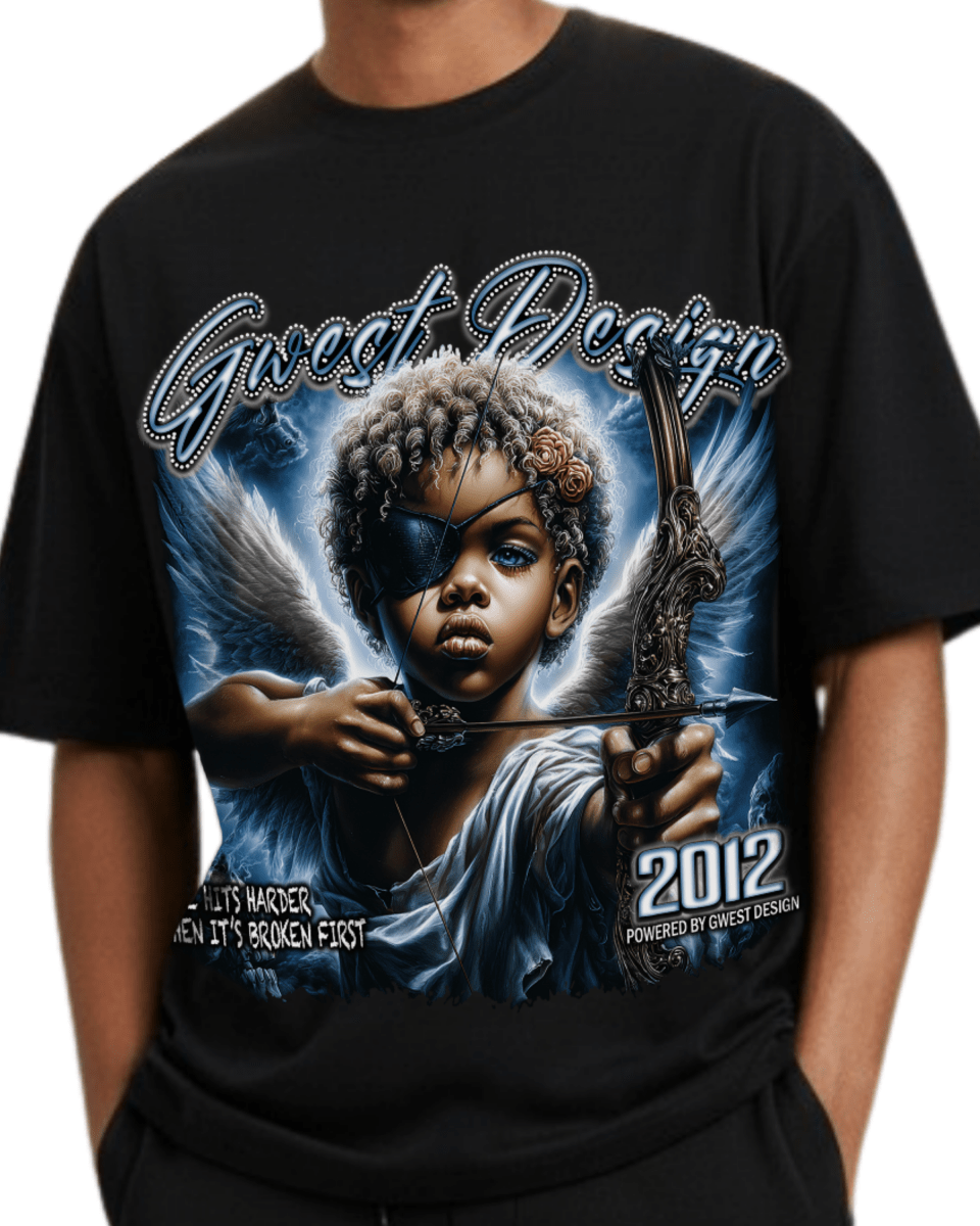 G West Rhinestone Broken Angel Oversized Men's T-Shirt - G West