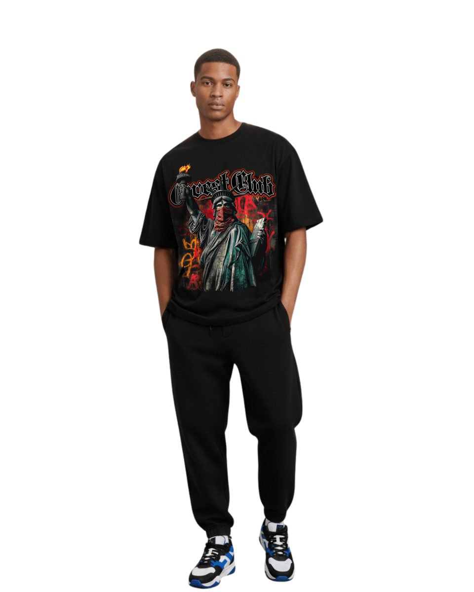 G West Rhinestone Freedom Unmasked Oversized Men's T-Shirt - G West