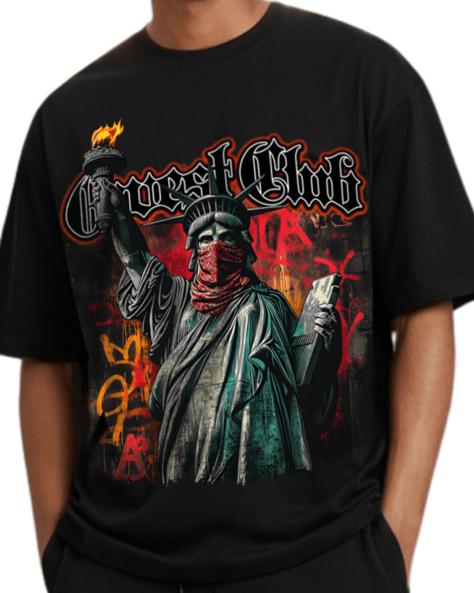 G West Rhinestone Freedom Unmasked Oversized Men's T-Shirt - G West