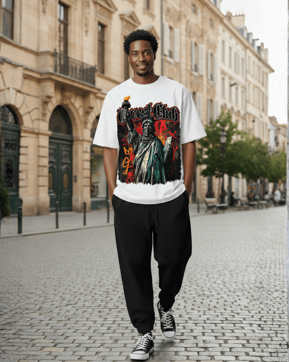 G West Rhinestone Freedom Unmasked Oversized Men's T-Shirt - G West