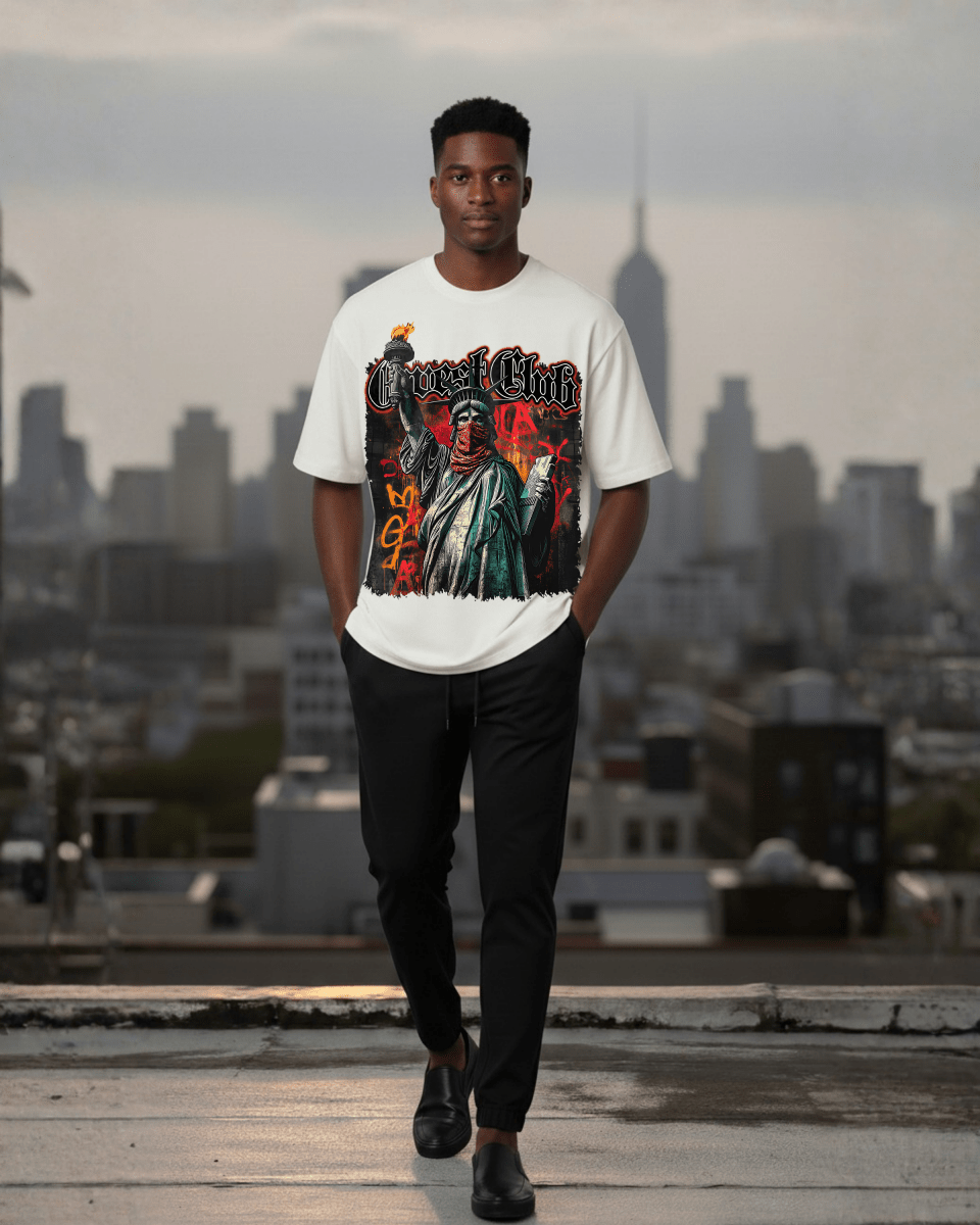 G West Rhinestone Freedom Unmasked Oversized Men's T-Shirt - G West