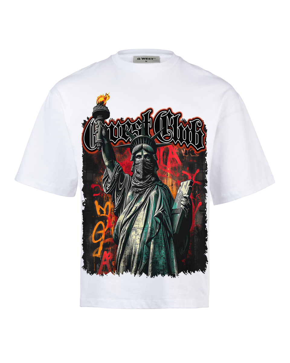 G West Rhinestone Freedom Unmasked Oversized Men's T-Shirt - G West