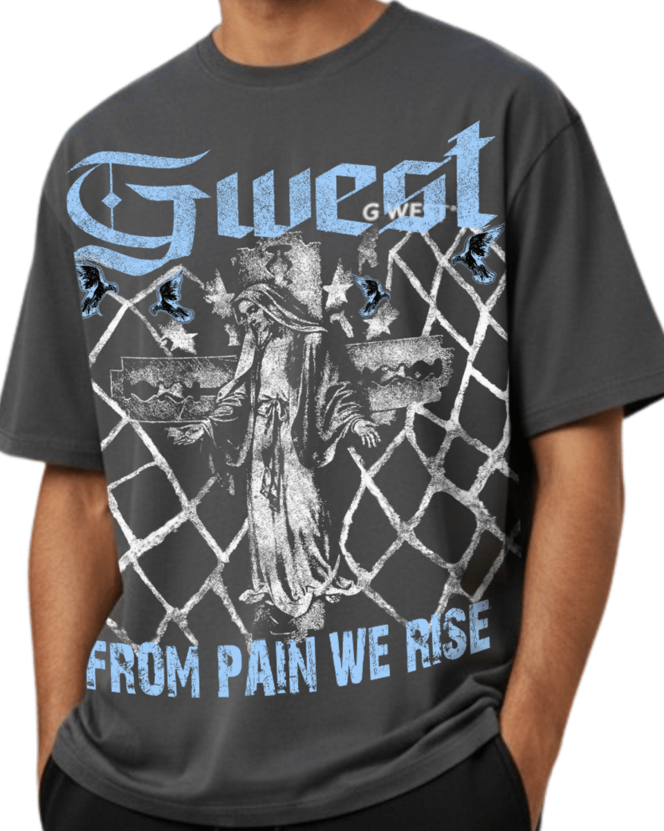 G West Rhinestone From Pain We Rise Oversized Men's T-Shirt - G West