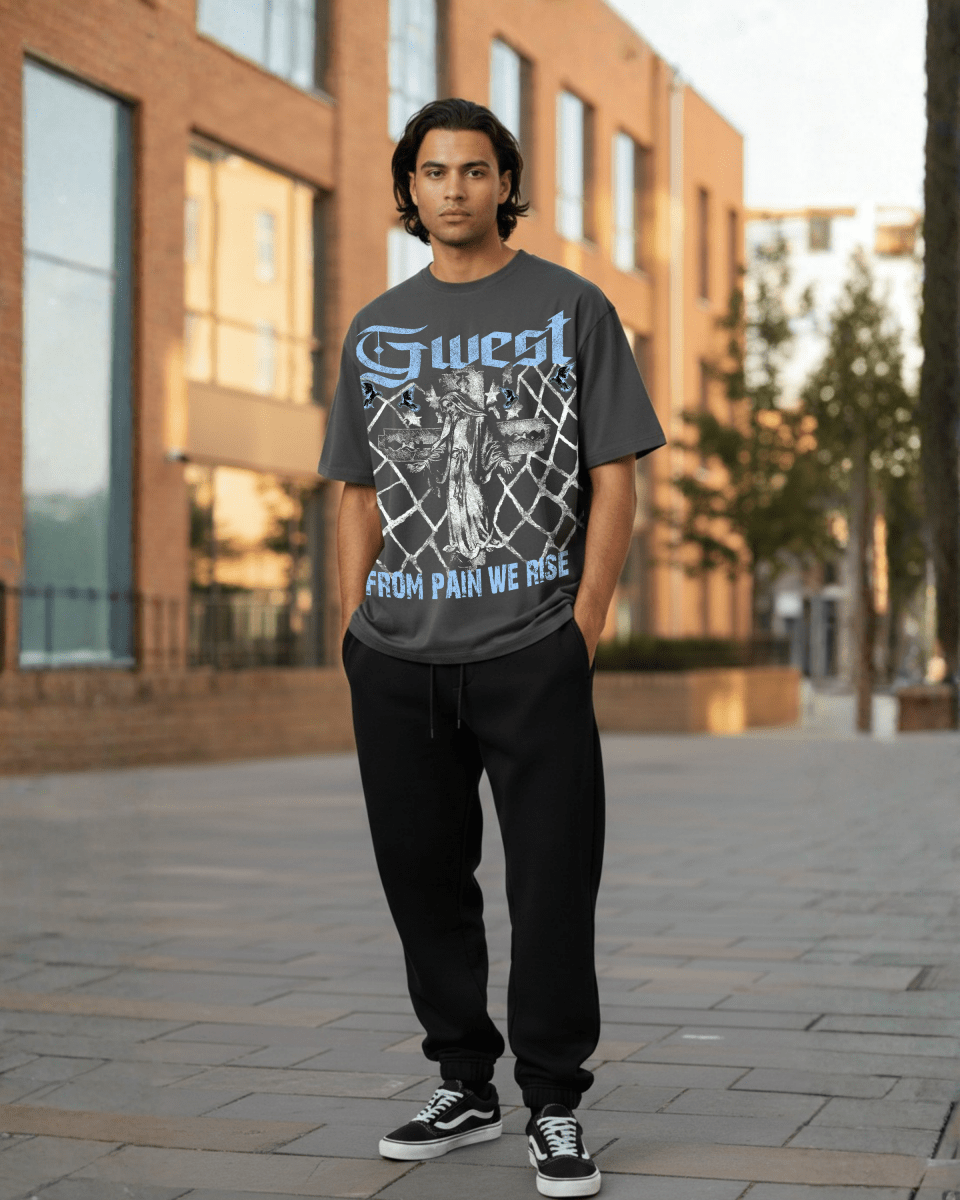 G West Rhinestone From Pain We Rise Oversized Men's T-Shirt - G West