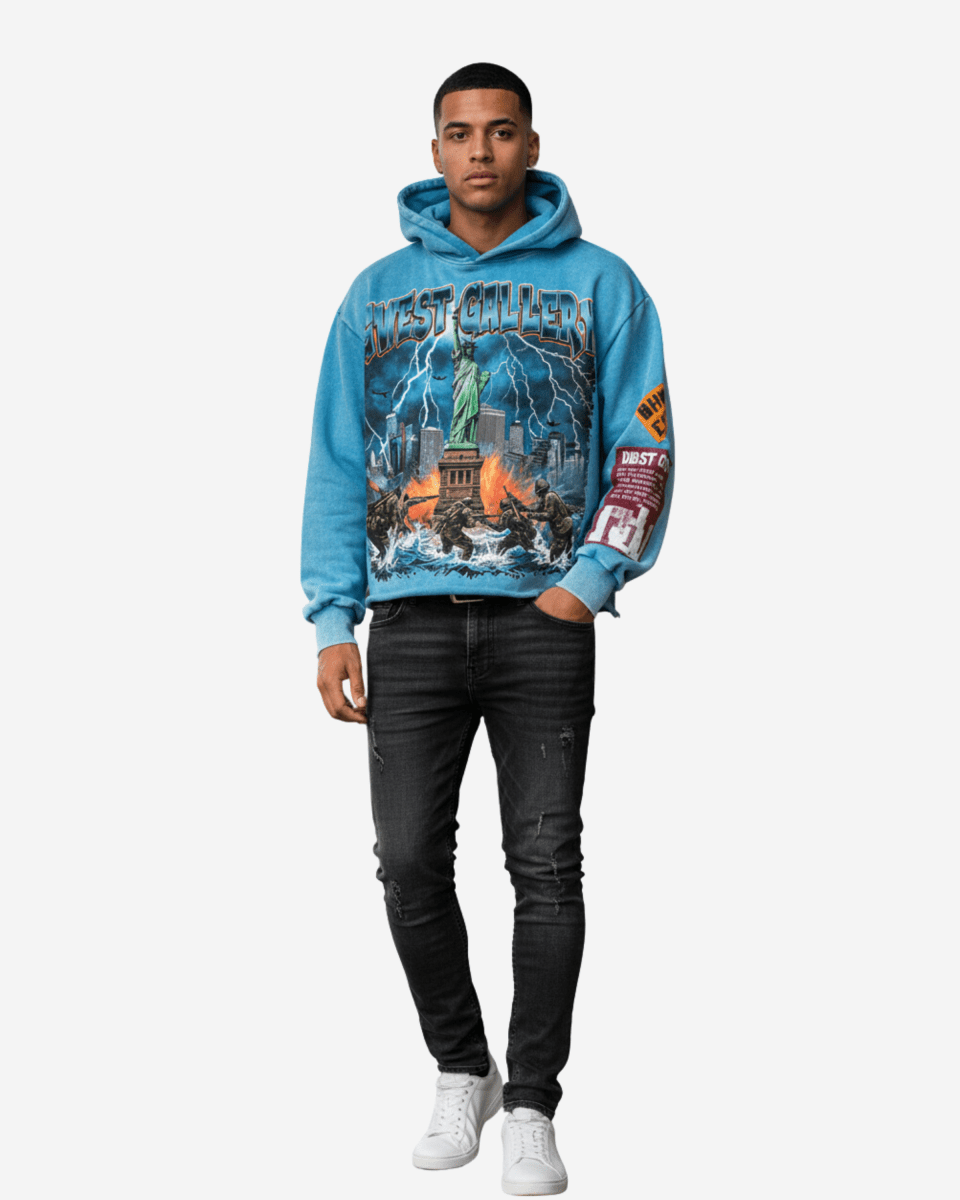 G West Rhinestone Liberty Storm Complicated Men's Crop Hoodie - G West